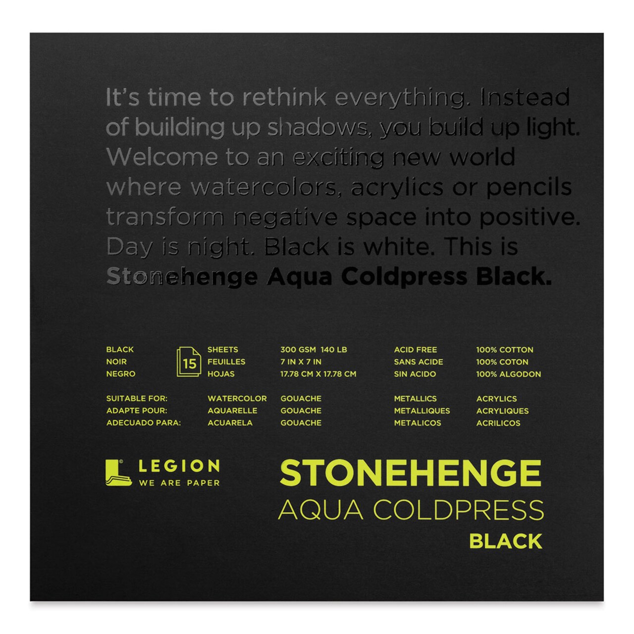 Legion Stonehenge Aqua Black Watercolor Paper Pad - 7" x 7", Cold Press, 15 Sheets